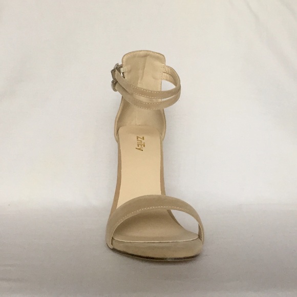 Velvet / suede beige strappy high heels - Picture 2 of 7